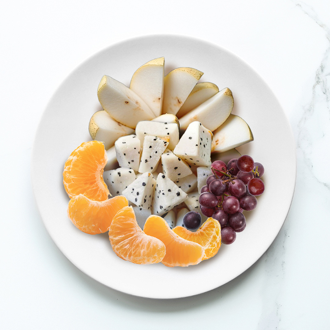 Exotic fruit ( Red globe Grapes + dragon fruits + pear +imported orange )